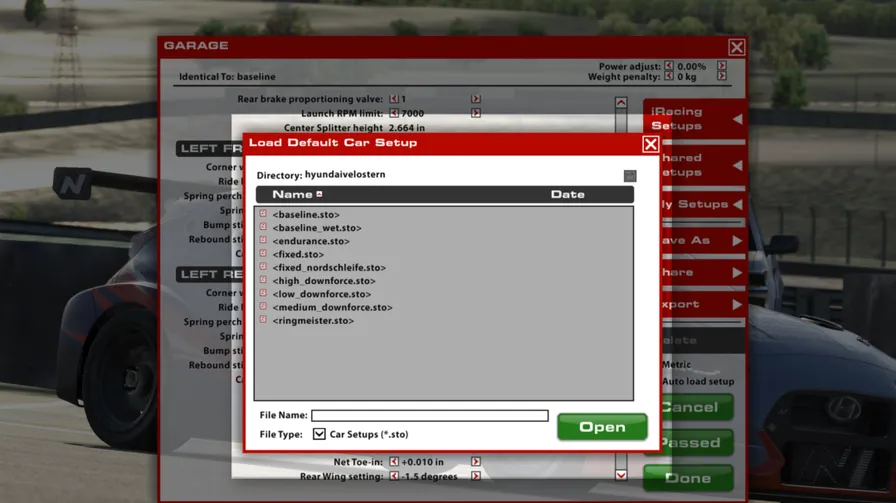 载入 iRacing 设置