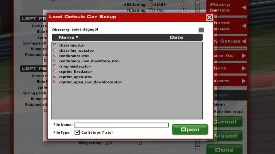 载入 iRacing 设置