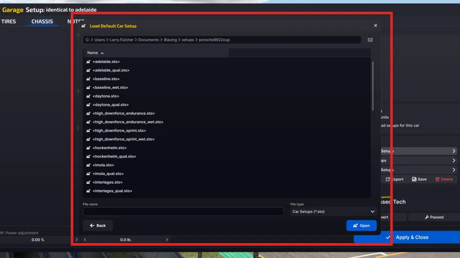 载入 iRacing 设置