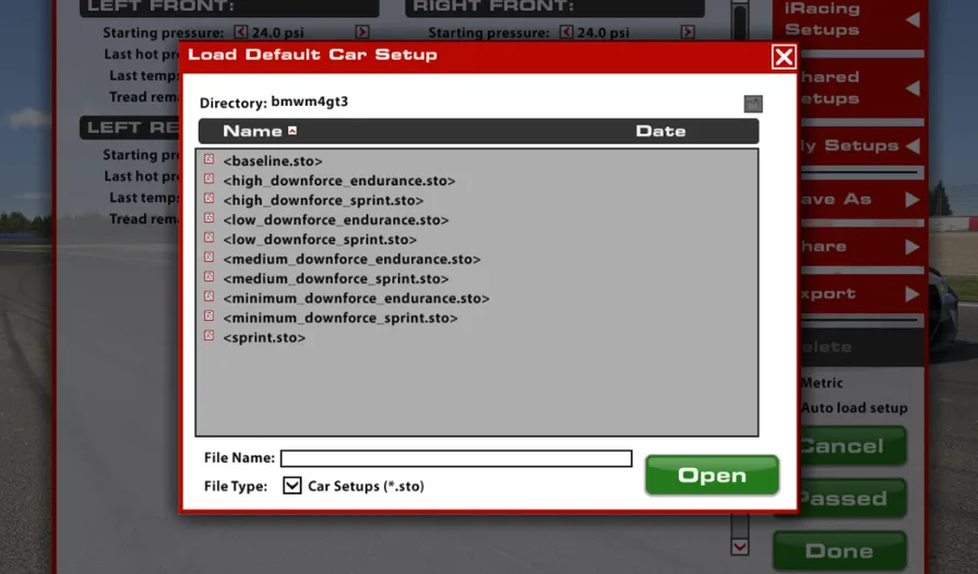 载入 iRacing 设置